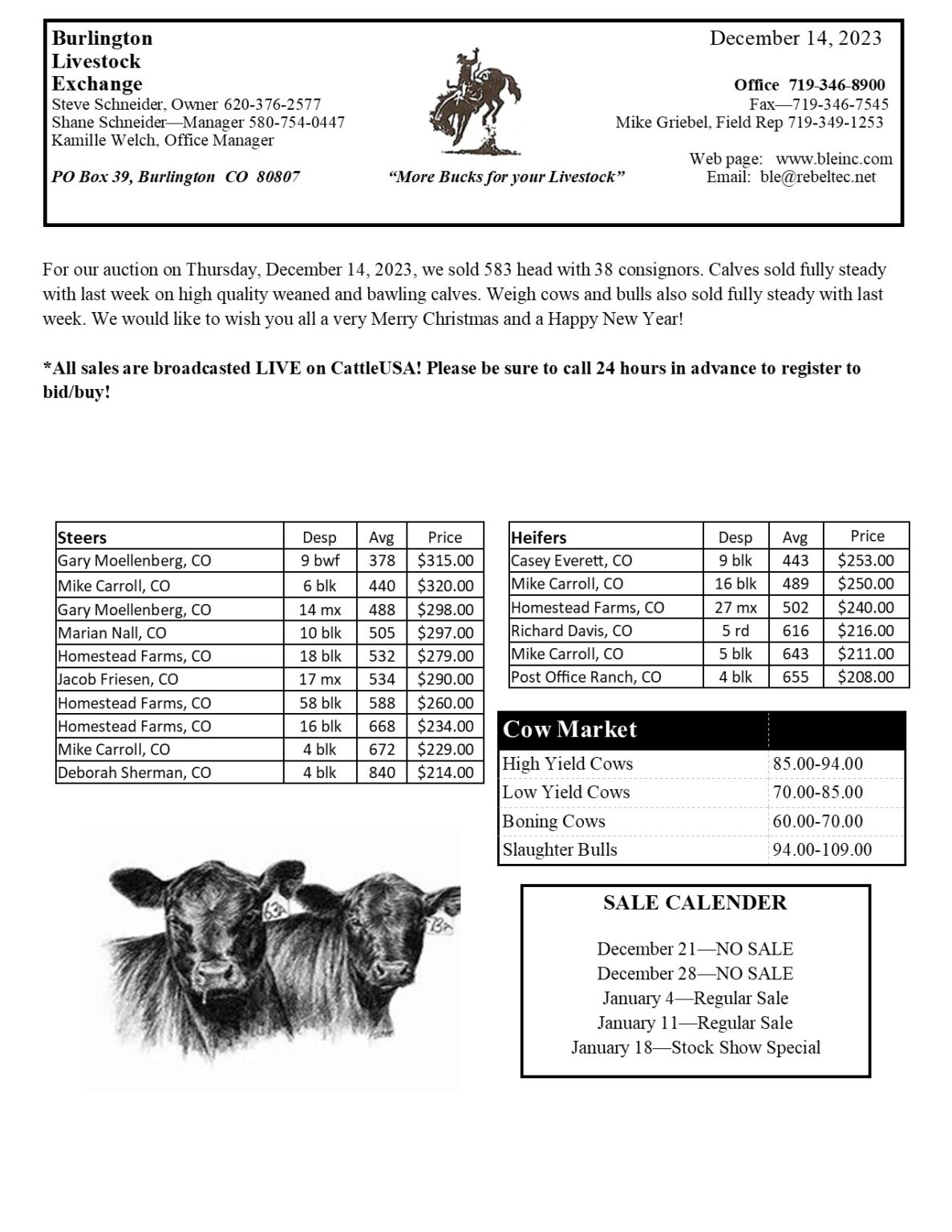 Market Reports BURLINGTON LIVESTOCK EXCHANGE
